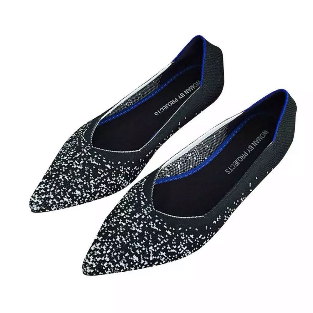 black with white dots rothy style flats sz 8.5